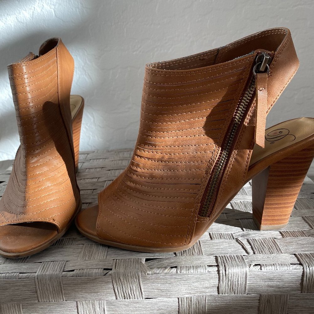 Divalicious Heeled Open Toe Booties- Tan